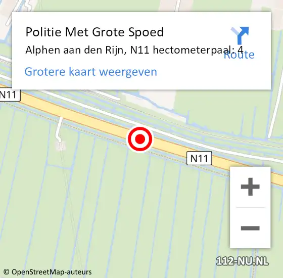 Locatie op kaart van de 112 melding: Politie Met Grote Spoed Naar Alphen aan den Rijn, N11 hectometerpaal: 4 op 12 juni 2023 18:38