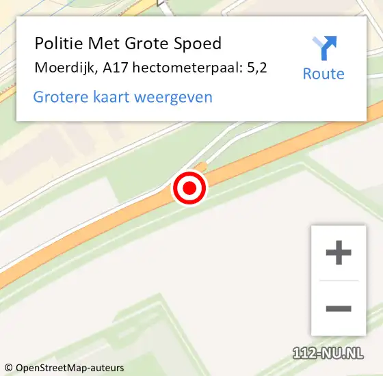 Locatie op kaart van de 112 melding: Politie Met Grote Spoed Naar Moerdijk, A17 hectometerpaal: 5,2 op 12 juni 2023 18:57