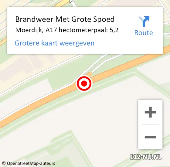 Locatie op kaart van de 112 melding: Brandweer Met Grote Spoed Naar Moerdijk, A17 hectometerpaal: 5,2 op 12 juni 2023 18:58