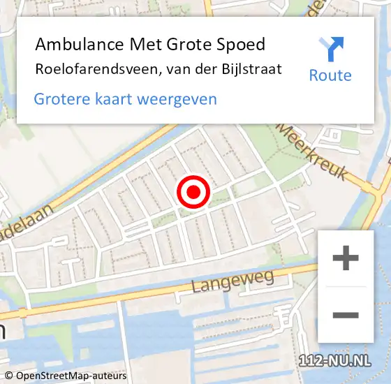 Locatie op kaart van de 112 melding: Ambulance Met Grote Spoed Naar Roelofarendsveen, van der Bijlstraat op 12 juni 2023 19:36