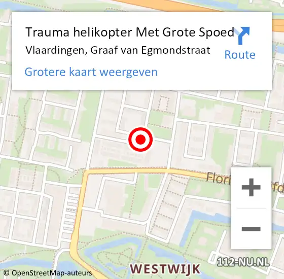 Locatie op kaart van de 112 melding: Trauma helikopter Met Grote Spoed Naar Vlaardingen, Graaf van Egmondstraat op 12 juni 2023 19:41