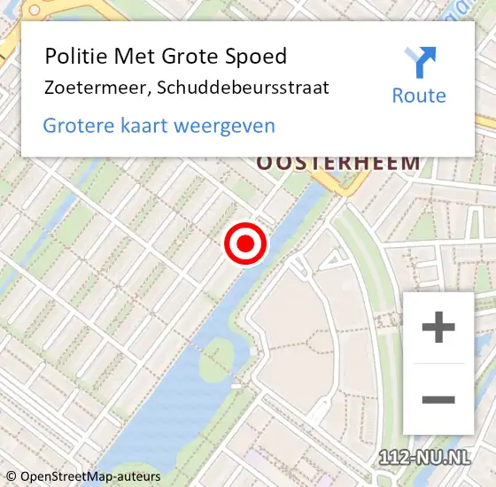 Locatie op kaart van de 112 melding: Politie Met Grote Spoed Naar Zoetermeer, Schuddebeursstraat op 12 juni 2023 19:47