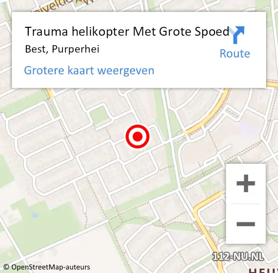 Locatie op kaart van de 112 melding: Trauma helikopter Met Grote Spoed Naar Best, Purperhei op 12 juni 2023 19:48