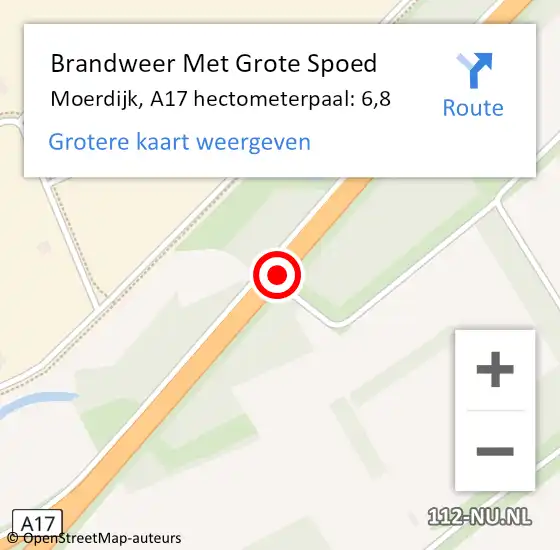 Locatie op kaart van de 112 melding: Brandweer Met Grote Spoed Naar Moerdijk, A17 hectometerpaal: 6,8 op 12 juni 2023 19:49