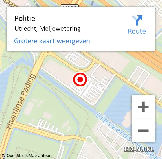 Locatie op kaart van de 112 melding: Politie Utrecht, Meijewetering op 12 juni 2023 20:04