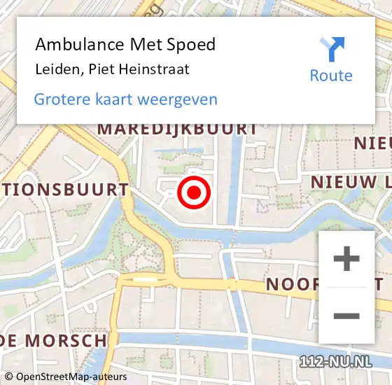 Locatie op kaart van de 112 melding: Ambulance Met Spoed Naar Leiden, Piet Heinstraat op 12 juni 2023 20:07