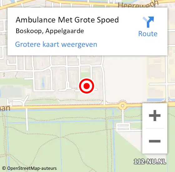 Locatie op kaart van de 112 melding: Ambulance Met Grote Spoed Naar Boskoop, Appelgaarde op 12 juni 2023 21:27