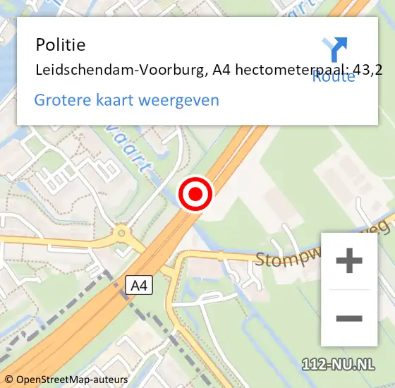 Locatie op kaart van de 112 melding: Politie Leidschendam-Voorburg, A4 hectometerpaal: 43,2 op 12 juni 2023 21:27