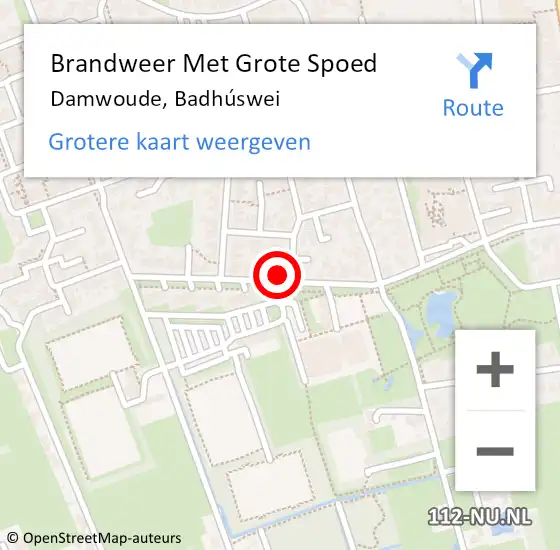 Locatie op kaart van de 112 melding: Brandweer Met Grote Spoed Naar Damwoude, Badhúswei op 12 juni 2023 22:01