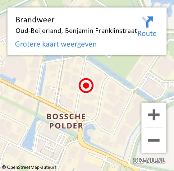 Locatie op kaart van de 112 melding: Brandweer Oud-Beijerland, Benjamin Franklinstraat op 12 juni 2023 22:04