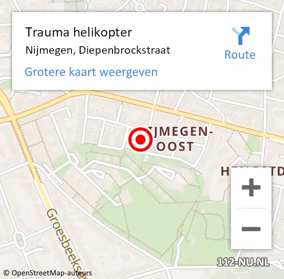 Locatie op kaart van de 112 melding: Trauma helikopter Nijmegen, Diepenbrockstraat op 12 juni 2023 22:10