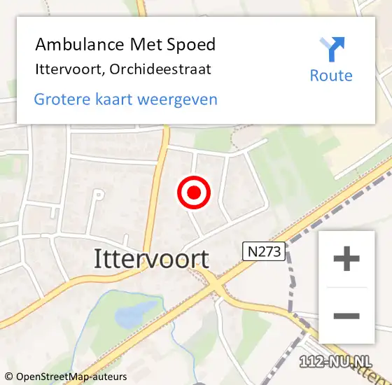 Locatie op kaart van de 112 melding: Ambulance Met Spoed Naar Ittervoort, Orchideestraat op 12 juni 2023 22:21