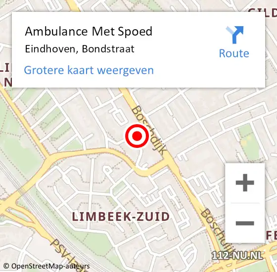 Locatie op kaart van de 112 melding: Ambulance Met Spoed Naar Eindhoven, Bondstraat op 28 augustus 2014 18:24