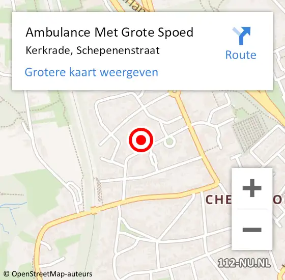 Locatie op kaart van de 112 melding: Ambulance Met Grote Spoed Naar Kerkrade, Schepenenstraat op 28 augustus 2014 18:33