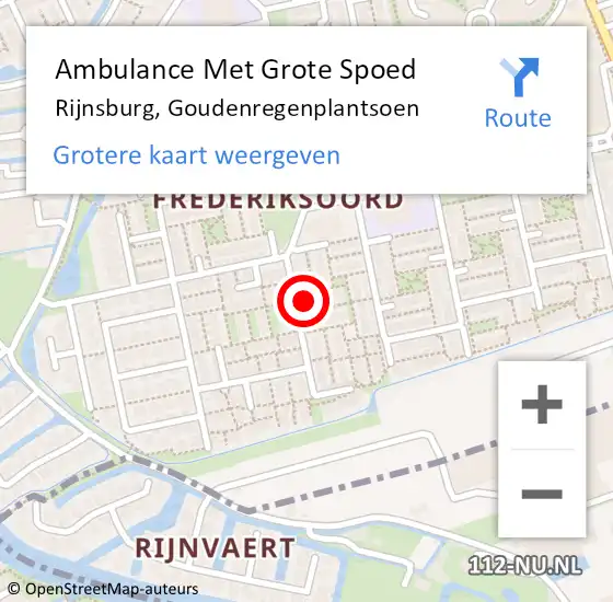 Locatie op kaart van de 112 melding: Ambulance Met Grote Spoed Naar Rijnsburg, Goudenregenplantsoen op 13 juni 2023 05:02