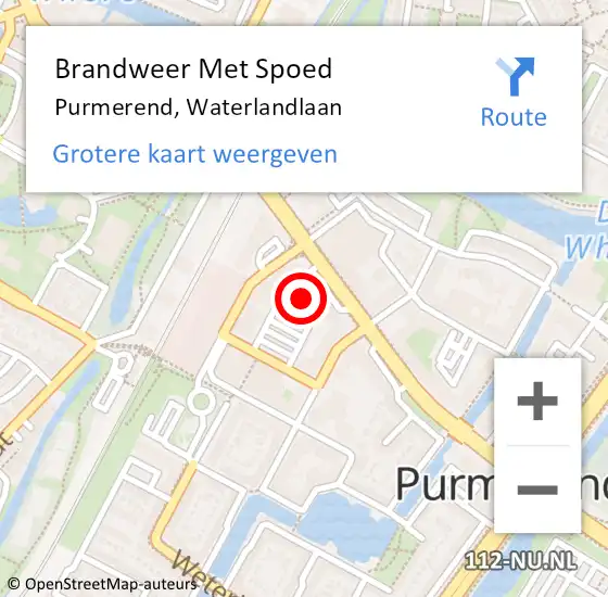 Locatie op kaart van de 112 melding: Brandweer Met Spoed Naar Purmerend, Waterlandlaan op 13 juni 2023 05:09