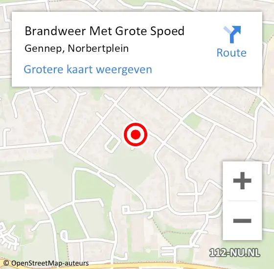 Locatie op kaart van de 112 melding: Brandweer Met Grote Spoed Naar Gennep, Norbertplein op 13 juni 2023 05:56