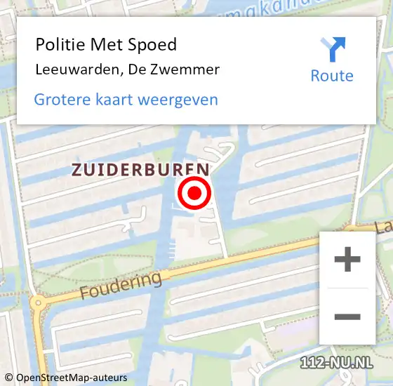 Locatie op kaart van de 112 melding: Politie Met Spoed Naar Leeuwarden, De Zwemmer op 13 juni 2023 06:11