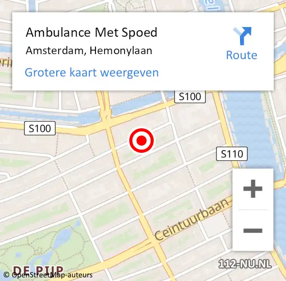 Locatie op kaart van de 112 melding: Ambulance Met Spoed Naar Amsterdam, Hemonylaan op 13 juni 2023 06:43