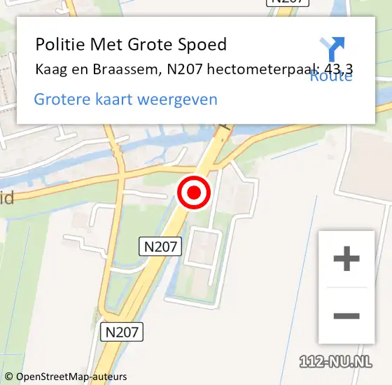 Locatie op kaart van de 112 melding: Politie Met Grote Spoed Naar Kaag en Braassem, N207 hectometerpaal: 43,3 op 13 juni 2023 06:50