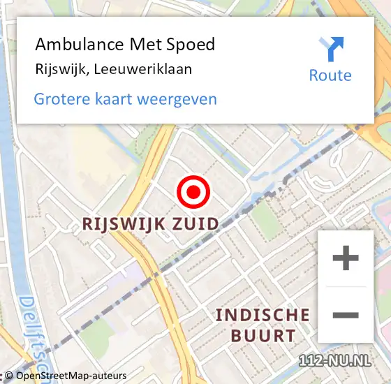 Locatie op kaart van de 112 melding: Ambulance Met Spoed Naar Rijswijk, Leeuweriklaan op 13 juni 2023 07:34