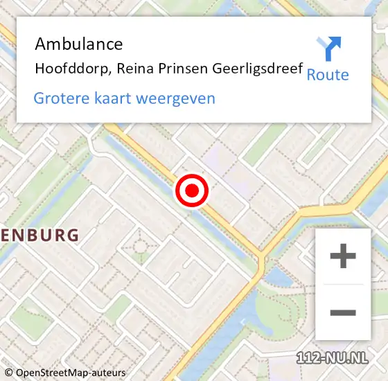 Locatie op kaart van de 112 melding: Ambulance Hoofddorp, Reina Prinsen Geerligsdreef op 13 juni 2023 08:06