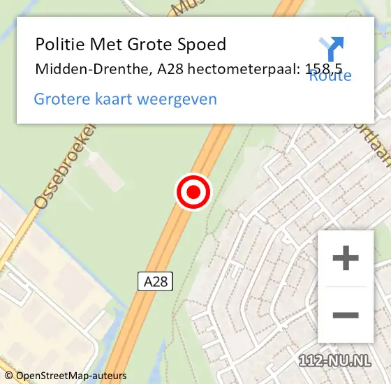 Locatie op kaart van de 112 melding: Politie Met Grote Spoed Naar Midden-Drenthe, A28 hectometerpaal: 158,5 op 13 juni 2023 08:18