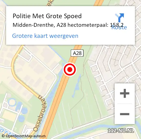 Locatie op kaart van de 112 melding: Politie Met Grote Spoed Naar Midden-Drenthe, A28 hectometerpaal: 158,2 op 13 juni 2023 08:20