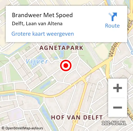 Locatie op kaart van de 112 melding: Brandweer Met Spoed Naar Delft, Laan van Altena op 13 juni 2023 08:22