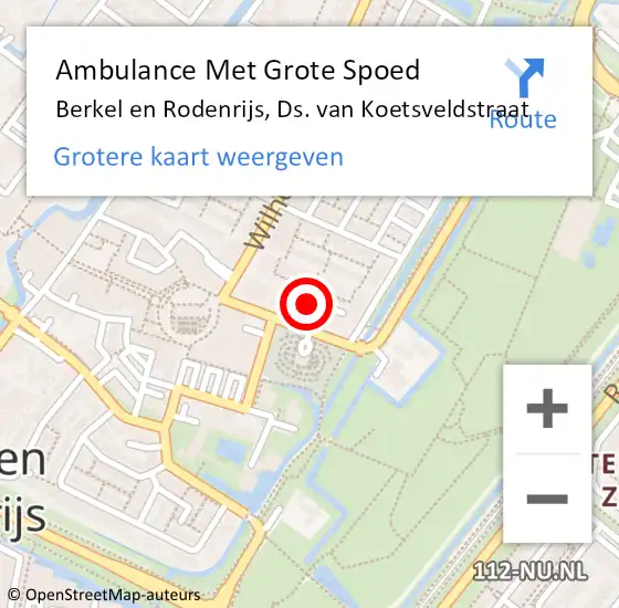 Locatie op kaart van de 112 melding: Ambulance Met Grote Spoed Naar Berkel en Rodenrijs, Ds. van Koetsveldstraat op 13 juni 2023 08:27