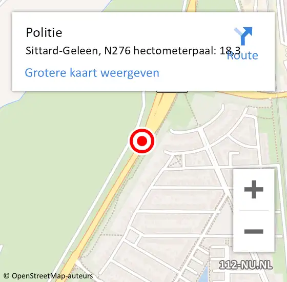 Locatie op kaart van de 112 melding: Politie Sittard-Geleen, N276 hectometerpaal: 18,3 op 13 juni 2023 08:40