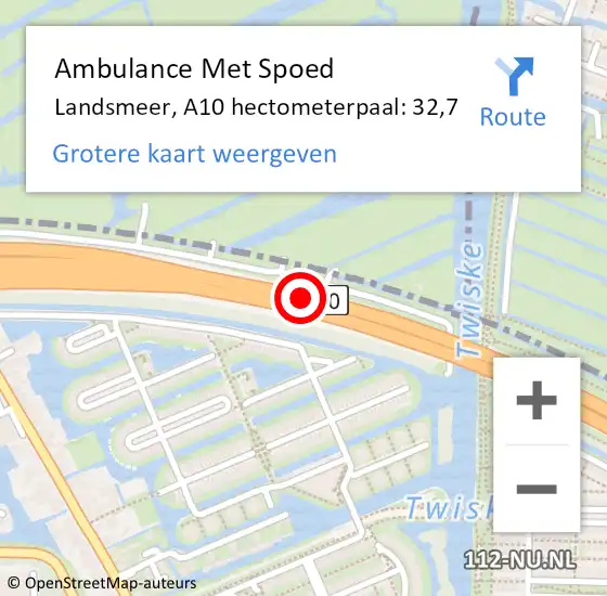 Locatie op kaart van de 112 melding: Ambulance Met Spoed Naar Landsmeer, A10 hectometerpaal: 32,7 op 13 juni 2023 08:44