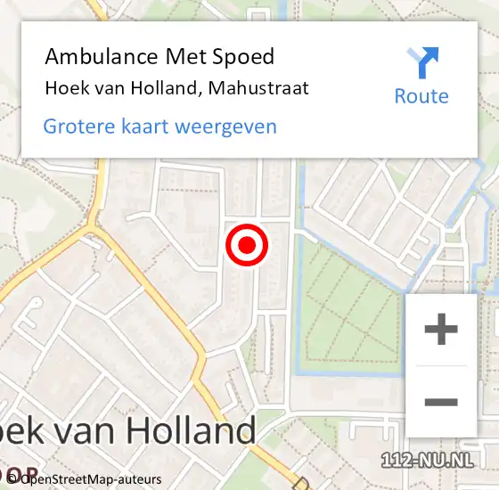 Locatie op kaart van de 112 melding: Ambulance Met Spoed Naar Hoek van Holland, Mahustraat op 13 juni 2023 09:23