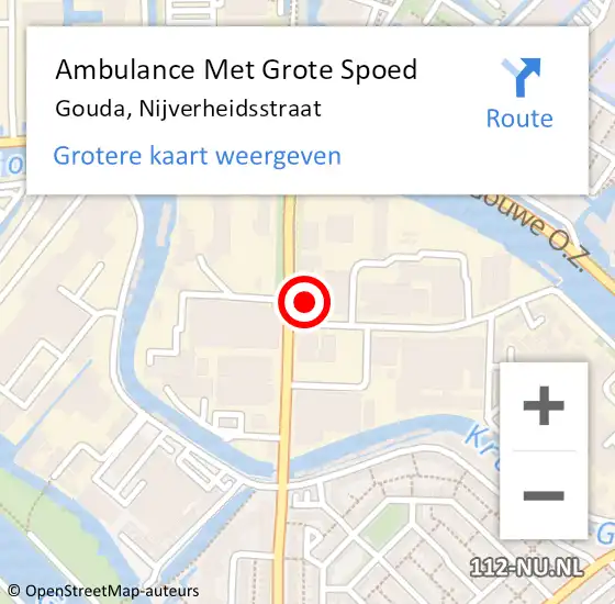 Locatie op kaart van de 112 melding: Ambulance Met Grote Spoed Naar Gouda, Nijverheidsstraat op 13 juni 2023 09:51