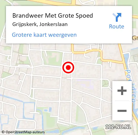 Locatie op kaart van de 112 melding: Brandweer Met Grote Spoed Naar Grijpskerk, Jonkerslaan op 13 juni 2023 10:15