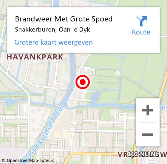 Locatie op kaart van de 112 melding: Brandweer Met Grote Spoed Naar Snakkerburen, Oan 'e Dyk op 13 juni 2023 10:49