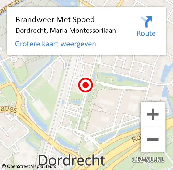 Locatie op kaart van de 112 melding: Brandweer Met Spoed Naar Dordrecht, Maria Montessorilaan op 13 juni 2023 11:45