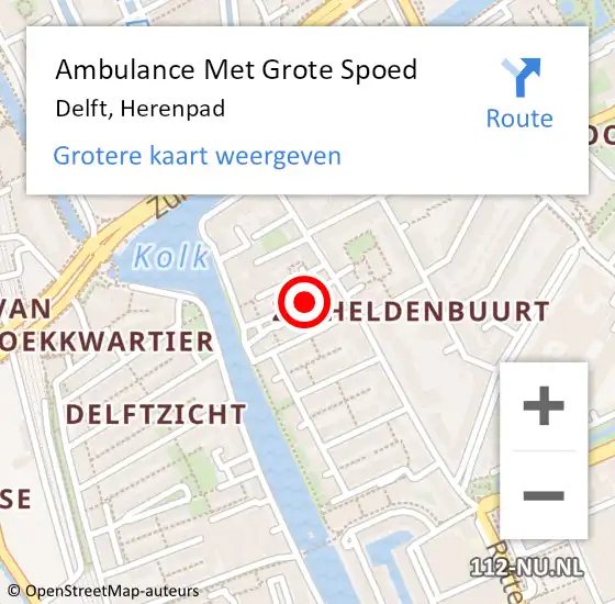 Locatie op kaart van de 112 melding: Ambulance Met Grote Spoed Naar Delft, Herenpad op 13 juni 2023 11:48