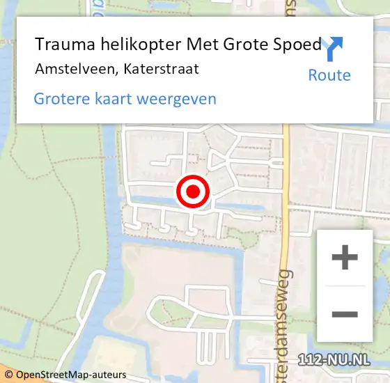 Locatie op kaart van de 112 melding: Trauma helikopter Met Grote Spoed Naar Amstelveen, Katerstraat op 13 juni 2023 11:52