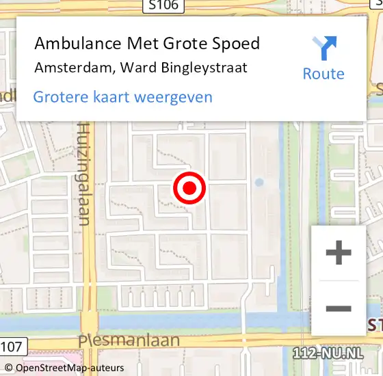 Locatie op kaart van de 112 melding: Ambulance Met Grote Spoed Naar Amsterdam, Ward Bingleystraat op 13 juni 2023 12:08