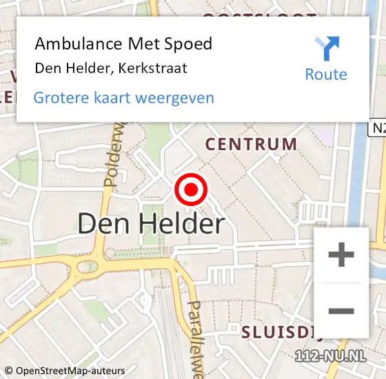 Locatie op kaart van de 112 melding: Ambulance Met Spoed Naar Den Helder, Kerkstraat op 13 juni 2023 12:17