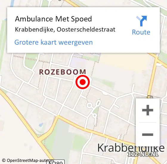 Locatie op kaart van de 112 melding: Ambulance Met Spoed Naar Krabbendijke, Oosterscheldestraat op 28 augustus 2014 19:29