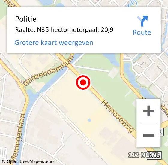 Locatie op kaart van de 112 melding: Politie Raalte, N35 hectometerpaal: 20,9 op 13 juni 2023 12:29