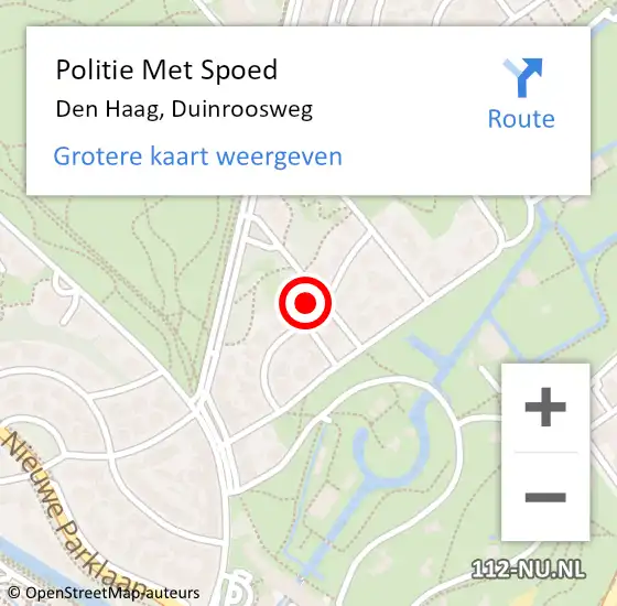 Locatie op kaart van de 112 melding: Politie Met Spoed Naar Den Haag, Duinroosweg op 13 juni 2023 12:34