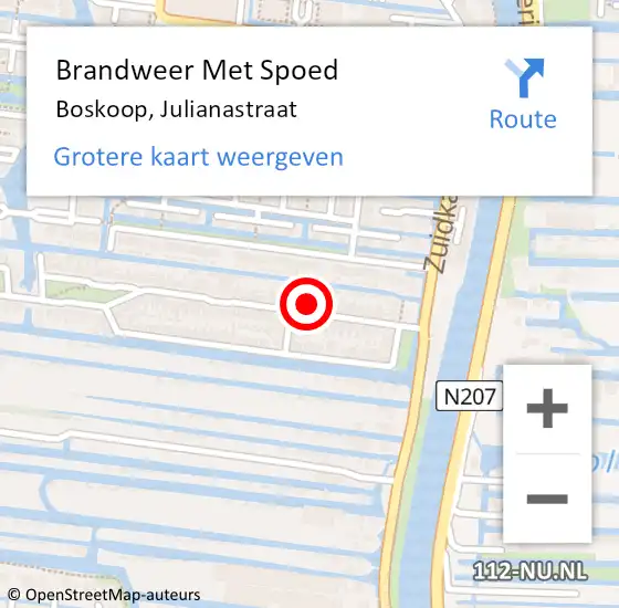 Locatie op kaart van de 112 melding: Brandweer Met Spoed Naar Boskoop, Julianastraat op 13 juni 2023 12:53