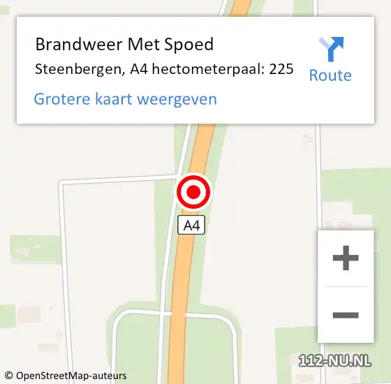 Locatie op kaart van de 112 melding: Brandweer Met Spoed Naar Steenbergen, A4 hectometerpaal: 225 op 13 juni 2023 12:57