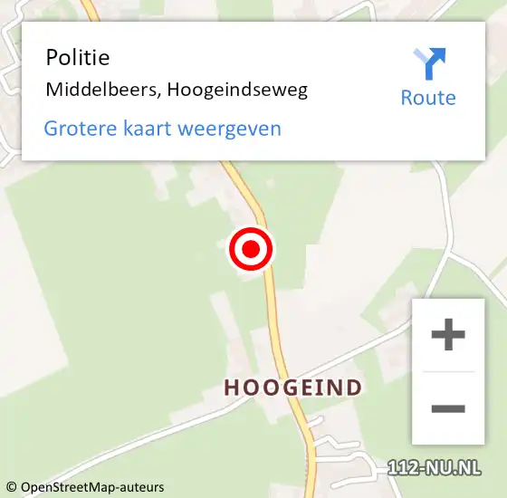 Locatie op kaart van de 112 melding: Politie Middelbeers, Hoogeindseweg op 13 juni 2023 13:05