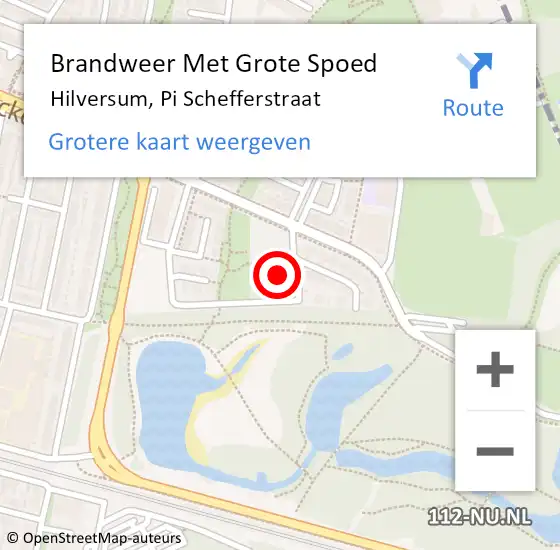 Locatie op kaart van de 112 melding: Brandweer Met Grote Spoed Naar Hilversum, Pi Schefferstraat op 13 juni 2023 13:34