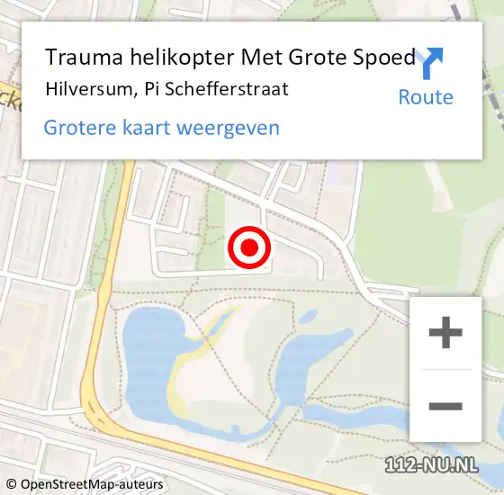 Locatie op kaart van de 112 melding: Trauma helikopter Met Grote Spoed Naar Hilversum, Pi Schefferstraat op 13 juni 2023 13:38