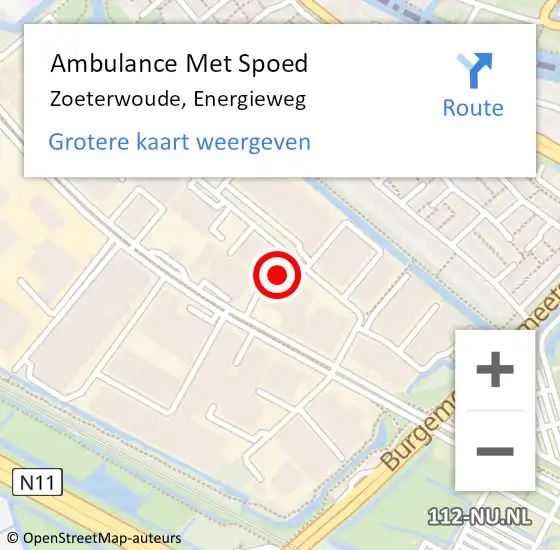 Locatie op kaart van de 112 melding: Ambulance Met Spoed Naar Zoeterwoude, Energieweg op 13 juni 2023 13:42